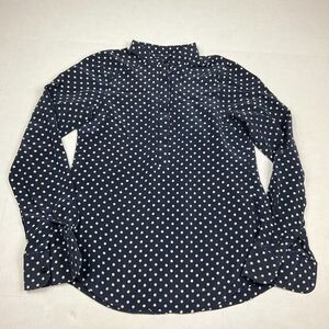 Rachel Mara Womens Silk Blouse Polka Dot Button Mandarin Collar Popover Shirt XS